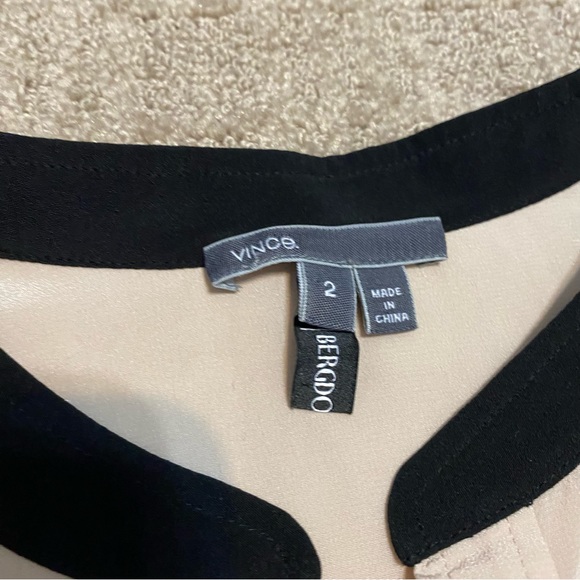 {Vince} Contrast Trim Buff Silk Blouse | Black + Cream ~ Size 2 - Picture 6 of 16